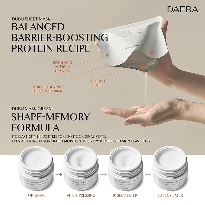 Korean DUBU Cream Glass Skin Care Set (1.7 oz Cream + 5 Sheet Masks), Deep Hydrating Repairing Nourishing for Dry and Sensitive Skin, Panthenol, Niacinamide, Adenosin, Korean Moisturizer