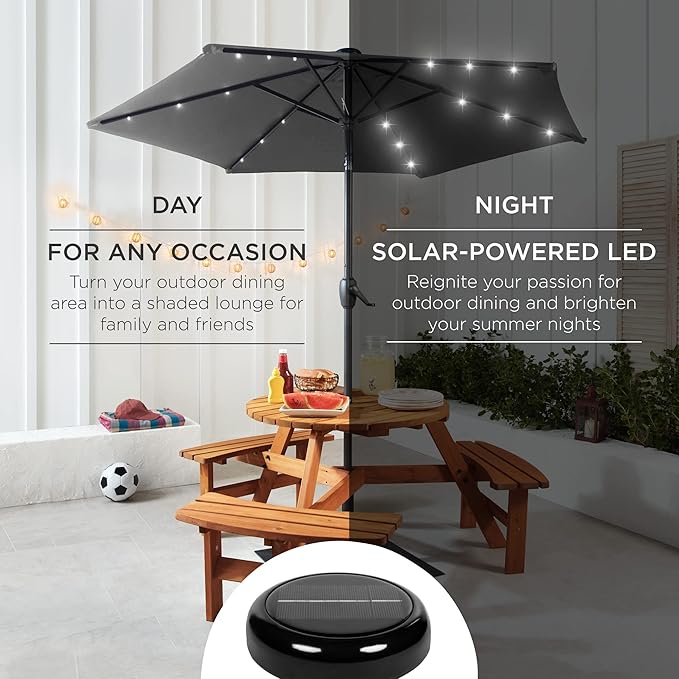 Best Choice Products 7.5ft Outdoor Solar Market Table Patio Umbrella for Deck, Pool w/Tilt, Crank, LED Lights - Gray