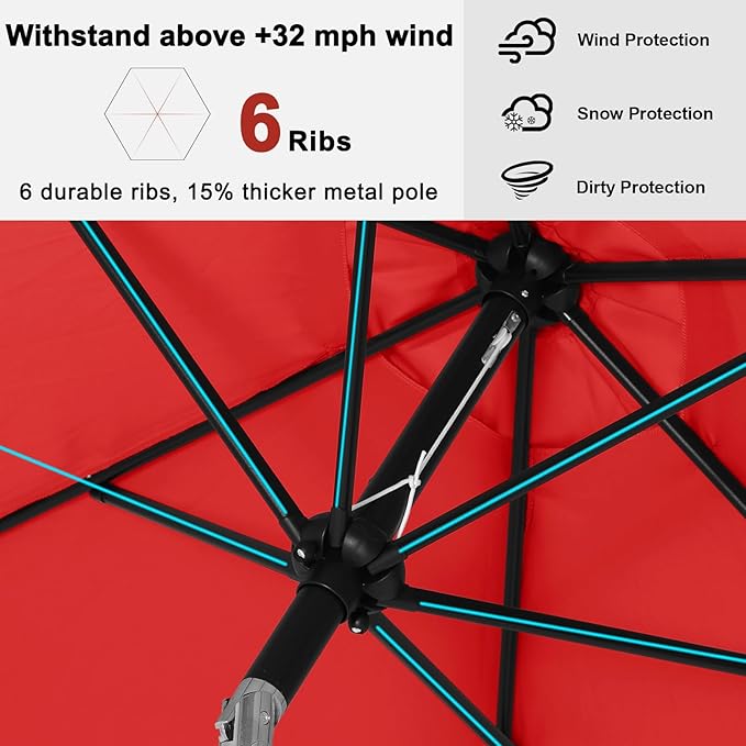 ABCCANOPY 7.5FT OutdoorPatio Umbrella, UV Protection Table Umbrella w/Crank for Easy Set Up, Suitable for Garden, Lawn, Deck & Backyard (Red)