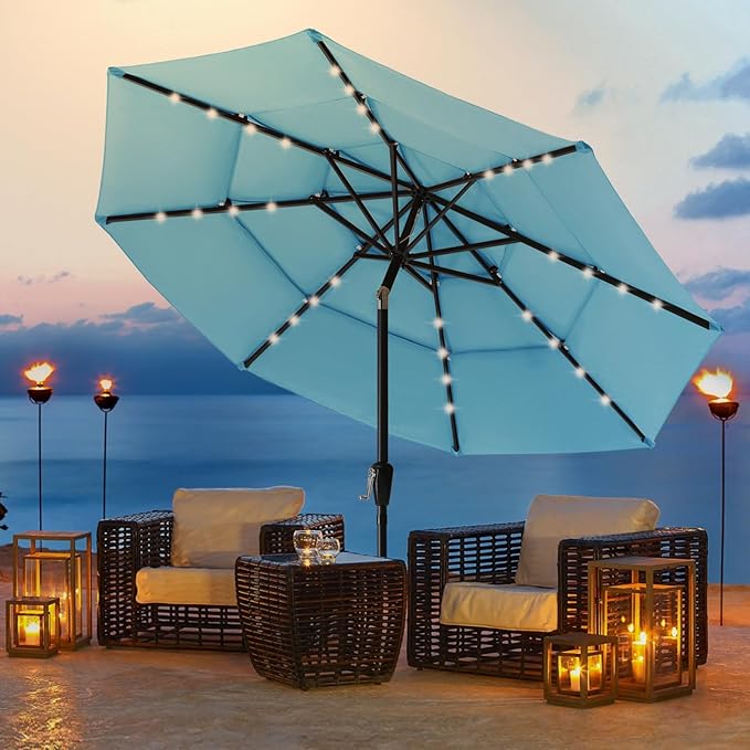 ABCCANOPY Solar Led Patio Umbrellas 3-Tiers 11FT (Lake)