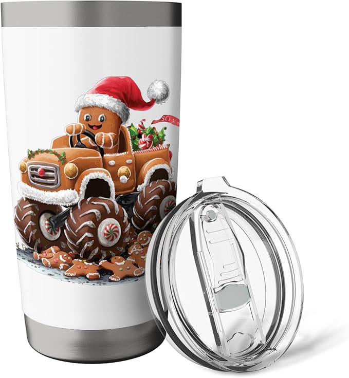 Funny Monster Truck Gingerbread Man Baking Christmas Cookies Stainless Steel Insulated Tumbler