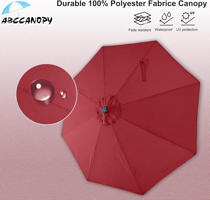ABCCANOPY Durable Solar Led Patio Umbrellas with 32LED Lights 9FT (Burgundy)