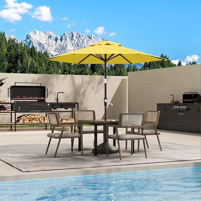 7.5FT Patio Umbrella Table Market Umbrella w/Tilt and Crank Heavy-Duty Round Outdoor Umbrellas for Garden, Deck, Backyard, Pool and Beach, Yellow