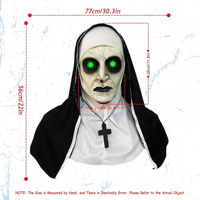 2024 Nun Scary Mask,Halloween Party Scary Full Head Costume Mask with cross necklace