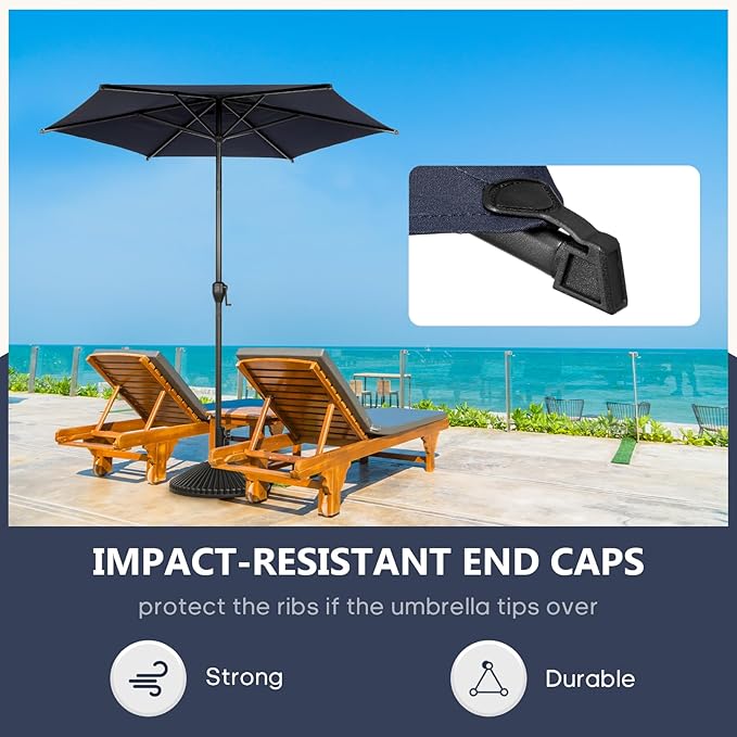 Abba Patio 7.5FT Lyon Outdoor Patio Umbrella Outdoor Table Umbrella with Push Button Tilt and Crank Market Umbrella 6 Sturdy Ribs UV Protection Waterproof for Garden Deck Backyard Pool Dark Blue.