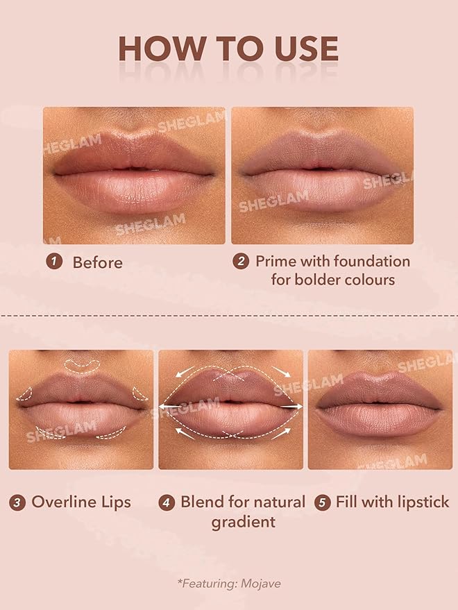 SHEGLAM Lip Liner Creamy Matte Pencil High Pigment Not Easy to Fade Silky Smooth Matte Contour Tint Lip Makeup-Mojave