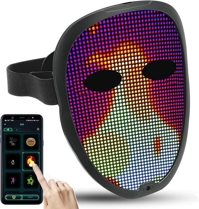 brookhaus Led Mask, Bluetooth App Controlled Halloween Masks, Luminous Mask for Adults, Light up Costumes Masks