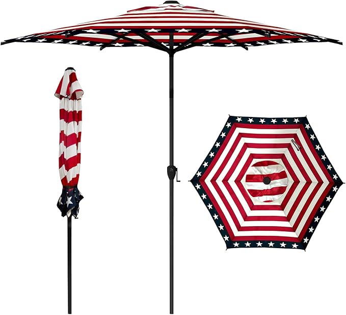 Abba Patio 9FT Lyon Outdoor Patio Umbrella Outdoor Table Umbrella with Push Button Tilt and Crank Market Umbrella 6 Sturdy Ribs UV Protection Waterproof for Garden Deck Backyard Pool, Star-Spangled