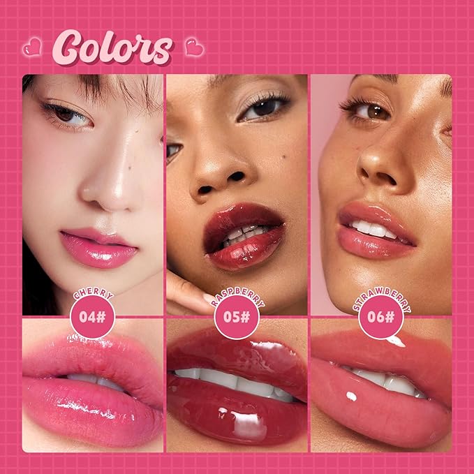 Lip Plumper Gloss High-Shine Liquid Lip Plumping Color, Long-Lasting Plumper Pout, Moisturizing, Non-Sticky With Natural Ginger Extract Portable 6 Colors (02#Grapefruit)