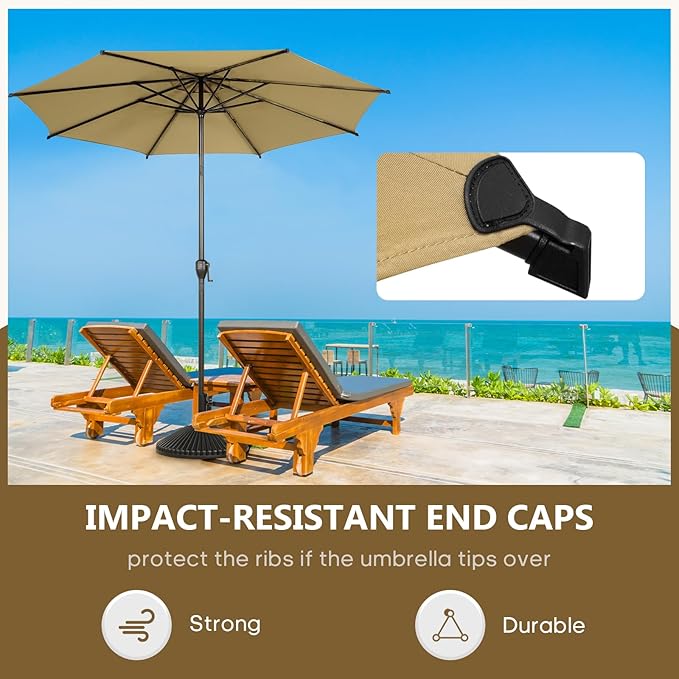 Abba Patio 9FT Lyon Outdoor Patio Umbrella Outdoor Table Umbrella with Push Button Tilt and Crank Market Umbrella 8 Sturdy Ribs UV Protection Waterproof for Garden Deck Backyard Pool Tan