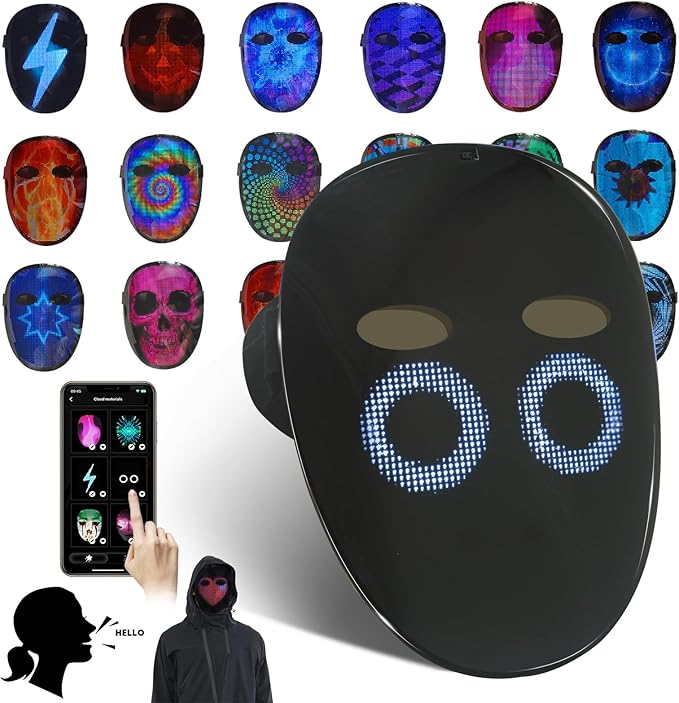 Led Mask with Gesture Sensing,Light up mask for Kids/Men/Women LED Halloween Mask for Costume Cosplay Party