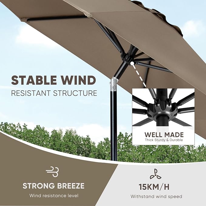 Tempera Patio Market Outdoor Table Umbrella with Push Button Tilt and Crank,Large Sun Umbrella with Sturdy Pole&Fade resistant canopy,Easy to set
