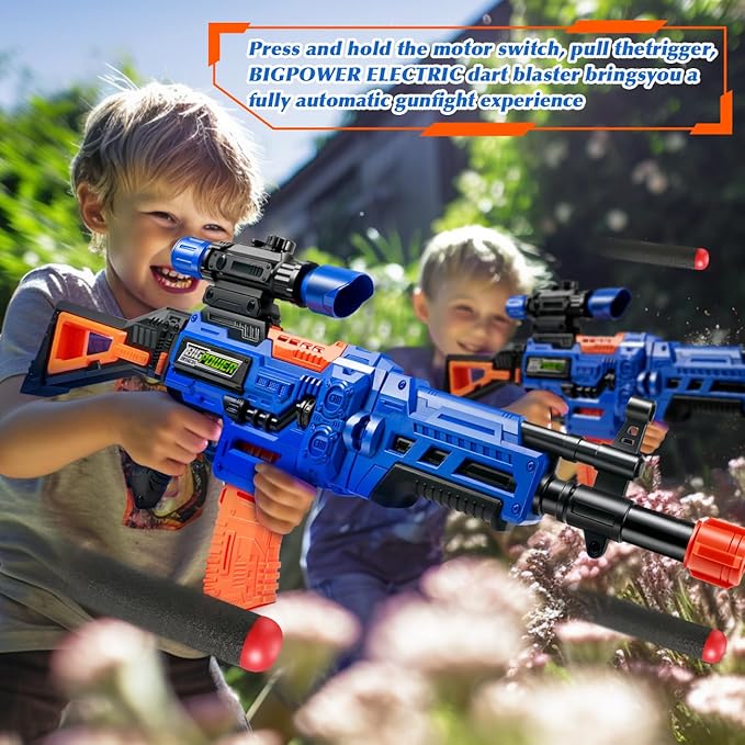 Bigpower Electric Kids Toy Sniper Rifle with Scope Tactical Vest Kit,4 in 1 Automatic Kids Sniper Rifle Toy Guns for Boys 8-12,Rifle Dart Guns for Adults,Toy Guns with Removable Magazines(2 Pieces