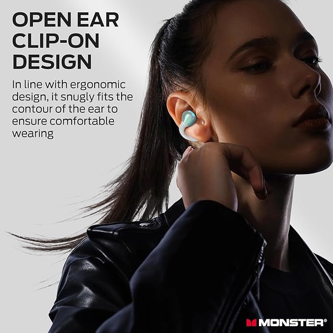 Monster Open Ear AC600 Headphones, Bluetooth 5.4 Wireless Earbuds with HiFi Stereo, Clip-On Earbuds with ENC Clear Call, 21H Playtime, Touch Control, IPX6 Waterproof Wireless Headphones for Sport