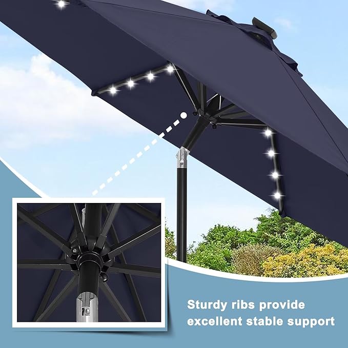 ABCCANOPY 11FT Durable Solar Led Patio Umbrellas with 32LED Lights (Tibetan Blue)