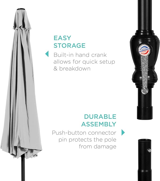 Best Choice Products 10ft Outdoor Steel Polyester Market Patio Umbrella w/Crank, Easy Push Button, Tilt, Table Compatible - Fog Gray