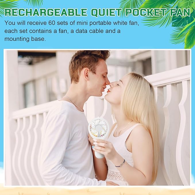 60 Pack Mini Powerful Handheld Fan Bulk 3 Speed USB Rechargeable Small Desk Fan Summer Gift for Wedding Beach Outdoor Women Eyelash (White)