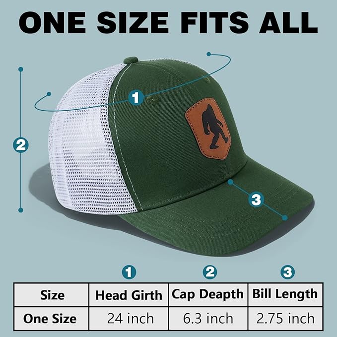 Mesh Bigfoot Hat Leather Cap for Men- Great Snapback Closure Sasquatch Hat for Hunting & Hiking