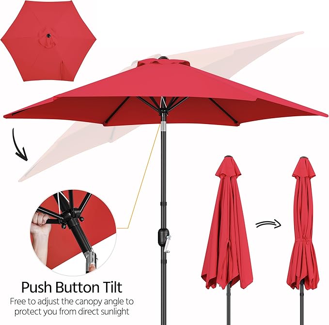 Yaheetech 9FT Patio Umbrella, Outdoor Table Market Umbrella with Push Button Tilt and Crank, Polyester Yard Sun Shade for Garden, Deck, Backyard, Pool