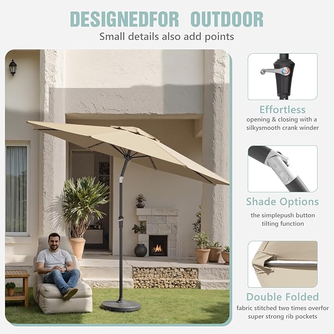 Patio Umbrellas, Pool Umbrella, Outdoor Umbrella with Push Button Tilt/Crank, Deck Umbrellas, Market Umbrela Table for Backyard, Deck, Garden, Pool