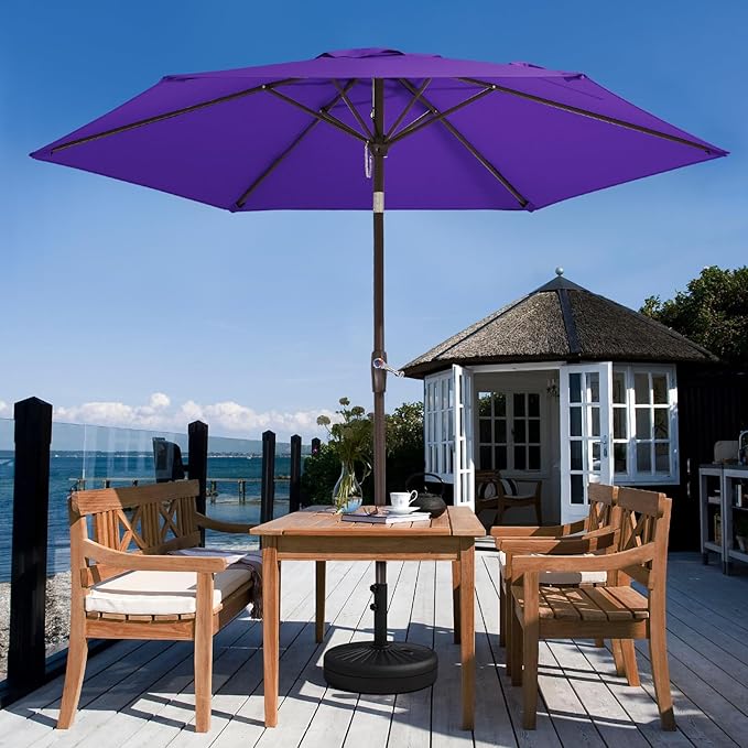 JEAREY 7.5FT Patio Umbrella Market Table Umbrella with 6 Sturdy Ribs, Push Button Tilt/Crank Outdoor Umbrella for Garden, Deck, Backyard, Pool and Beach,Dark Purple