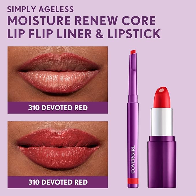 COVERGIRL Simply Ageless Lip Flip Liner, Devoted Red, Pack of 4