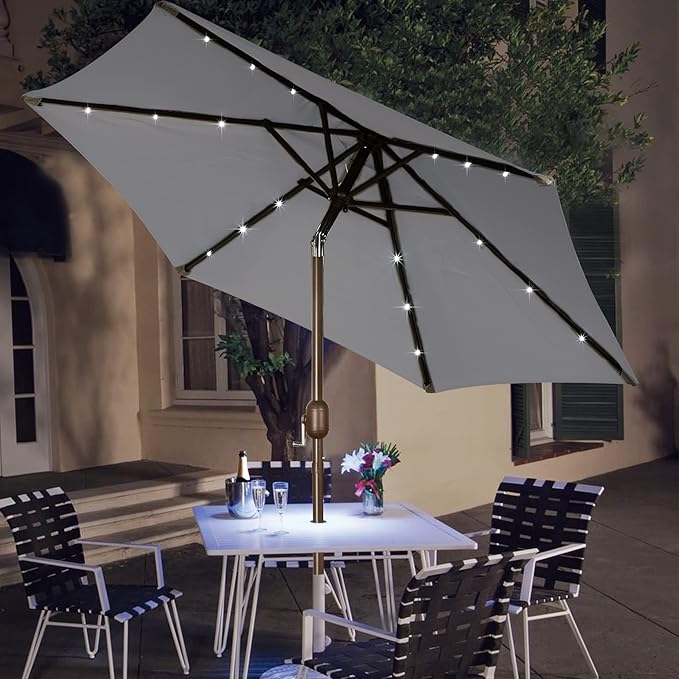 Blissun 7.5 ft Solar Umbrella, 18 LED Lighted Patio Umbrella, Table Market Umbrella