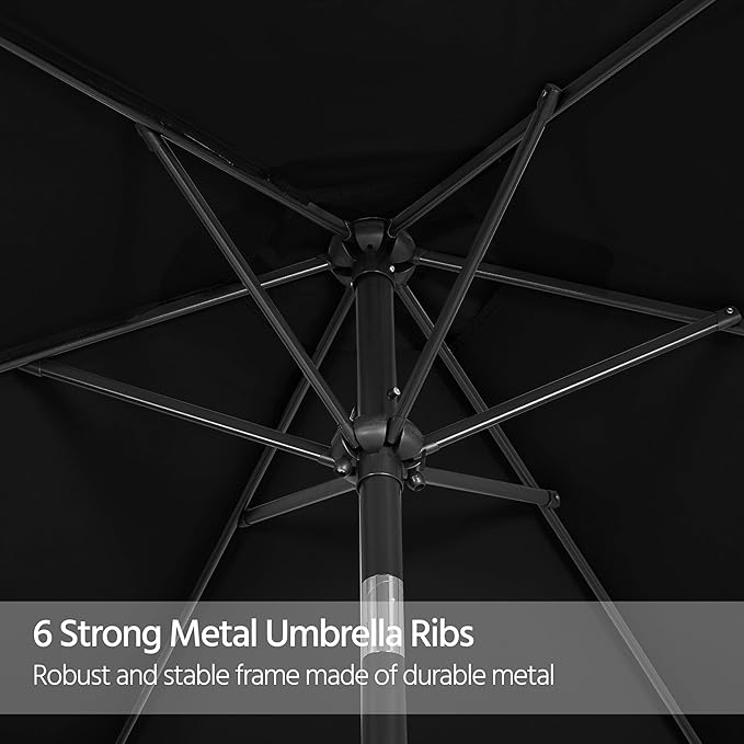 Yaheetech 7.5FT Patio Umbrella Outdoor Table Umbrella Canopy Market Umbrella with Push Button Tilt & Crank for Garden/Lawn/Deck/Backyard/Pool, 6 Ribs, Black