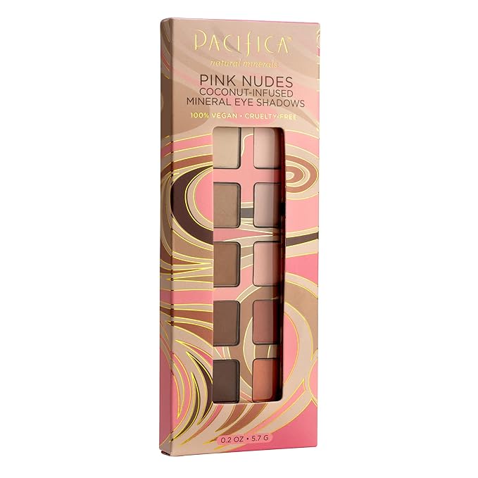 Pacifica Pink Nudes Mineral Eyeshadow Palette, 10 Neutral Shades, For Natural or Smoky Eye Look, Naked Eye Makeup, Longwearing & Blendable, Vegan, Cruelty Free Ophthalmologist Tested