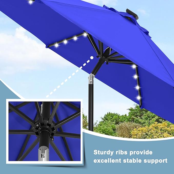 ABCCANOPY 10FT Durable Solar Led Patio Umbrellas with 32LED Lights (Blue)