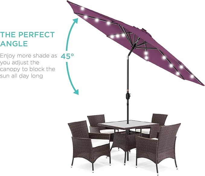 Best Choice Products 10ft Solar Polyester LED Lighted Patio Umbrella w/Tilt Adjustment and UV-Resistant Fabric - Amethyst Purple