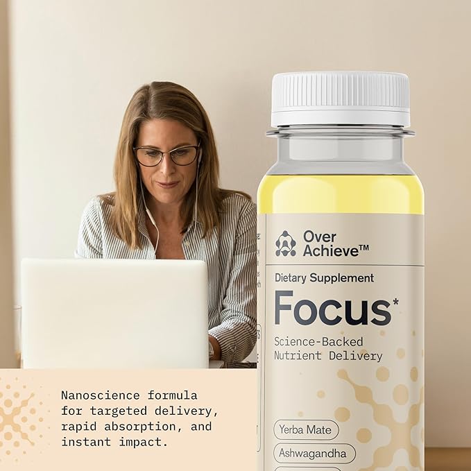 Focus Drink for Concertation - Contains Yerba Mate, Ashwagandha and Lions Mane Mushroom with Advanced Nanoscience Technology - 12 Pack Brain Focus Drink, Orange Flavor, 2oz