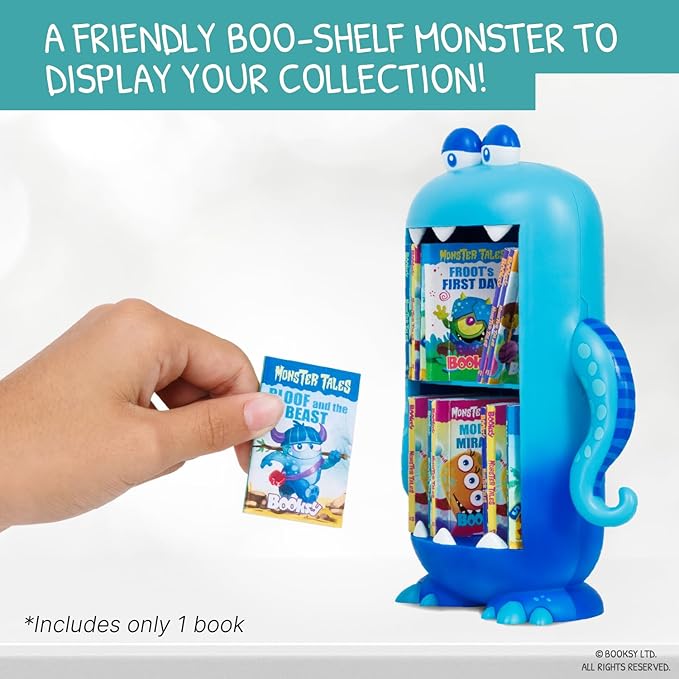 BOOKSY - Monster Tales Collector Display Set - 1 Mini Monster Bookshelf, 1 Mini Booksy Figure, and 1 Miniature Book Filled with Over 40 Pages of Illustrations & Storytelling