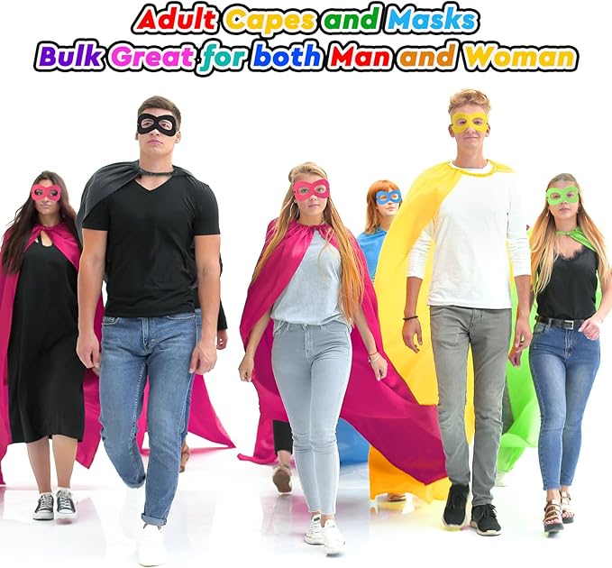 Leyndo 16 Set Party Capes and Masks for Adults Women Men Heroic Group Costume for Role Play Birthday Dressing up Party