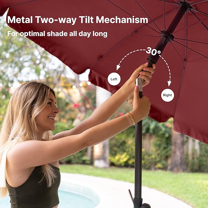 AMMSUN Patio Umbrella, 6.5 ft Outdoor Table Umbrella with Tilt Steel Pole, UPF50+ Protection, Great for Outdoor Garden Backyard, Maroon