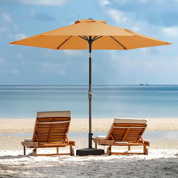 JEAREY 7.5FT Patio Umbrella Market Table Umbrella with 6 Sturdy Ribs, Push Button Tilt/Crank Outdoor Umbrella for Garden, Deck, Backyard, Pool and Beach,Tropical Orange