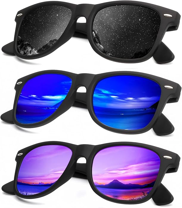 KALIYADI Polarized Sunglasses for Men and Women Matte Finish Sun glasses Color Mirror Lens UV Blocking (3 Pack)