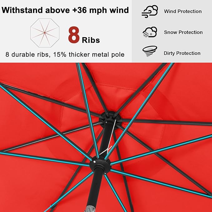 ABCCANOPY 9FT Outdoor Patio Umbrella, 8 Ribs Table Umbrella w/Crank for Easy Set Up, Suitable for Garden, Lawn, Deck & Backyard (Red)