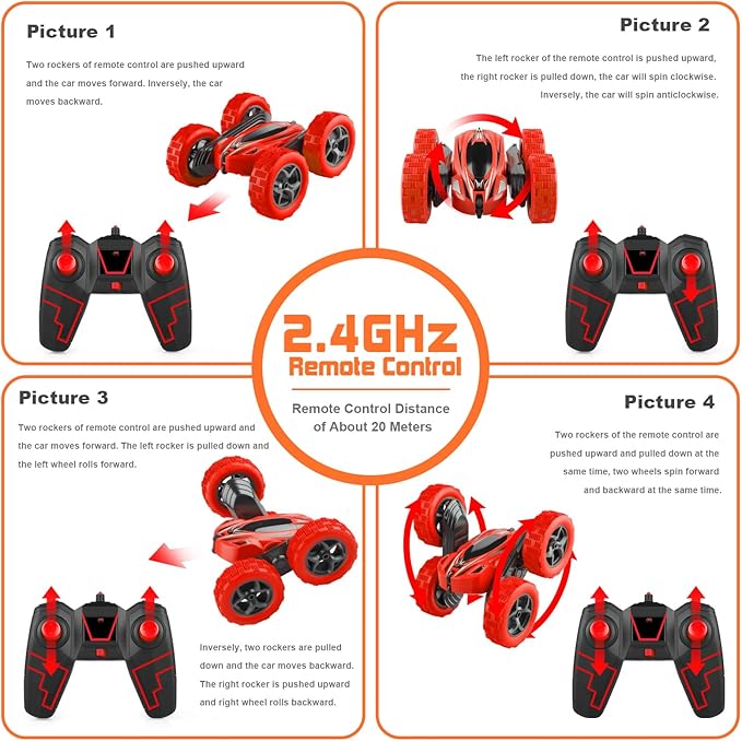 Remote Control Car, RC Cars Toys 2.4GHz 4WD Fast RC Car Kids Toys, Double Sided 360° Rotating Monster Truck Toys for Girls RC Truck Toy Cars for Boys