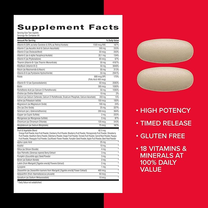 GNC Mega Men Multivitamin Caplets, Clinically Proven to Feel Better, Immune Support, Energy Support, Antioxidants, B Vitamins, Vitamin D-3, Timed Release, 180 count, 90 day supply