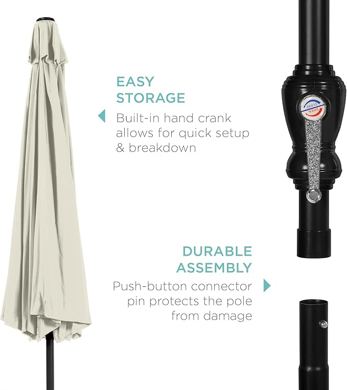 Best Choice Products 10ft Outdoor Steel Polyester Market Patio Umbrella w/Crank, Easy Push Button, Tilt, Table Compatible - Ivory