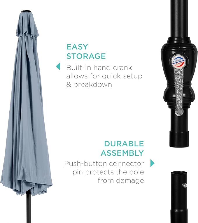 Best Choice Products 10ft Outdoor Steel Polyester Market Patio Umbrella w/Crank, Easy Push Button, Tilt, Table Compatible - Breeze Blue