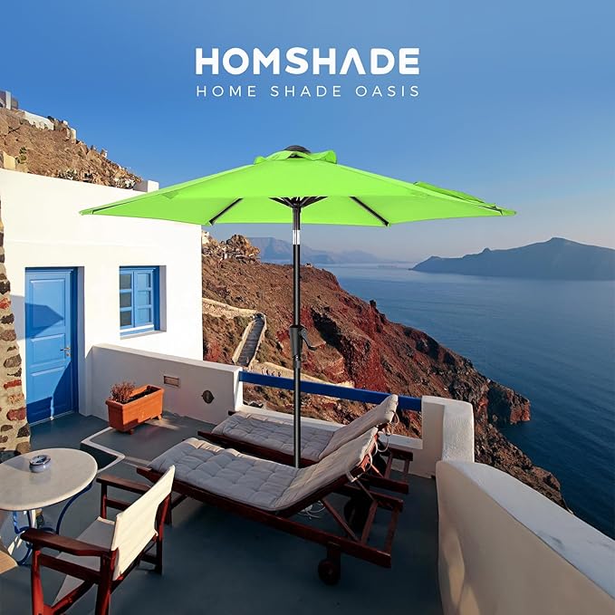 7.5ft Outdoor Patio Umbrella - Market Table Pool Deck Umbrella UPF50+ UV Protection with Push Button Tilt, Crank and 6 Sturdy Ribs (Apple Green, No base)