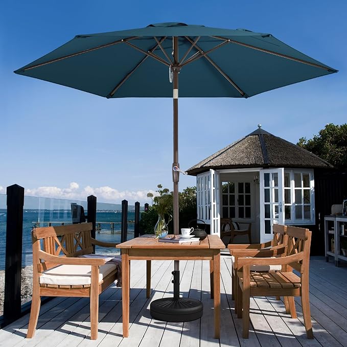 JEAREY 7.5FT Patio Umbrellas Outdoor Umbrella Table Market Umbrella with 6 Ribs,Tilt Button for Pool Deck Backyard Garden,Lake Blue
