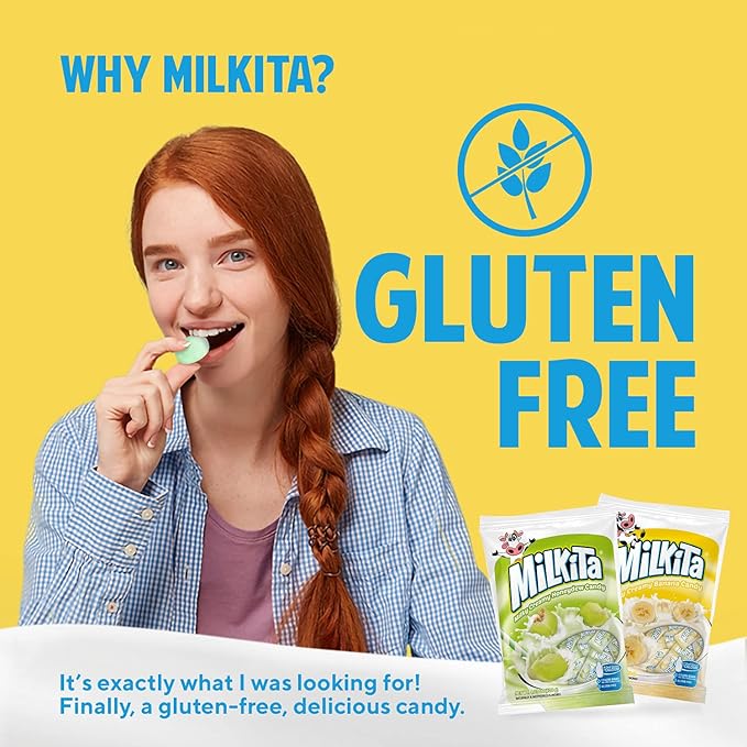 Milkita Creamy Shake Candy Bag, Gluten Free Chewy Candies with Calcium & Real Milk, Zero Trans Fat, Low-Sugar (Banana & Honeydew) 50 Pcs