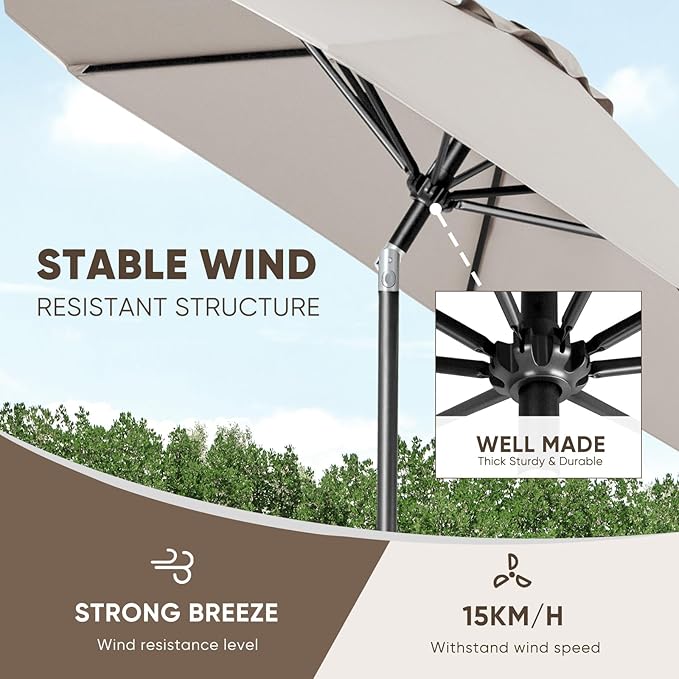 Tempera Patio Market Outdoor Table Umbrella with Push Button Tilt and Crank,Large Sun Umbrella with Sturdy Pole&Fade resistant canopy,Easy to set