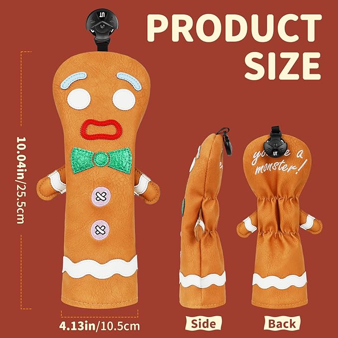 Funny Golf Club Head Cover Driver Headcover Fairway Wood Headcover Hybrid Club Head Cover Brown Monster Cookie
