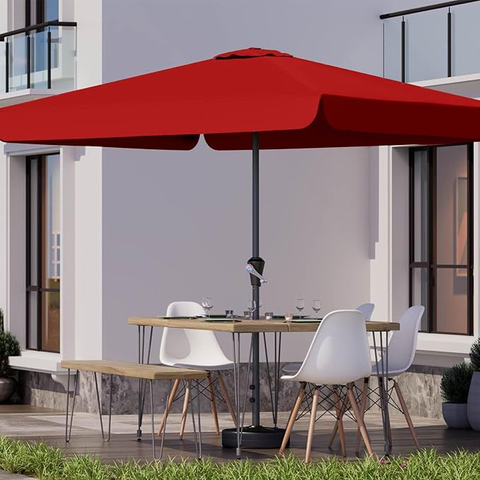 8 * 10FT Rectangular Patio Umbrella Table Market Umbrella w/Crank Outdoor Umbrellas for Garden, Deck, Backyard, Pool and Beach, Red
