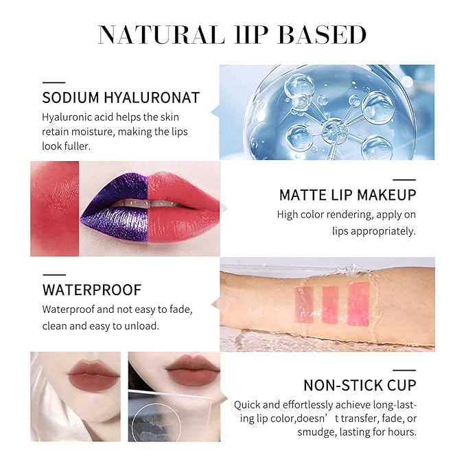 3Pcs Peel-Off Lip Tint Set - Tattoo Lip Stain Kit in 3 Vibrant Colors, Long-Lasting Matte Finish, Moisturizing Peel-Off Lip Mask, Waterproof & Smudge-Proof, 24H Color Hold (3PCS, 3)