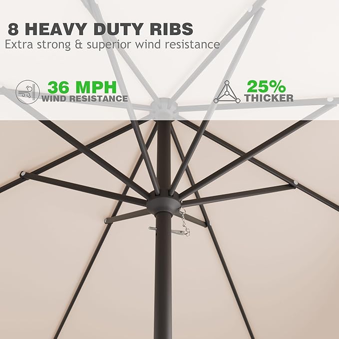 8' x 10' Rectangular Patio Umbrellas for Outdoor, Outdoor Table Umbrella, Large Outdoor Patio Umbrellas with 8 Sturdy Ribs for Market, Garden, Pool (Beige)